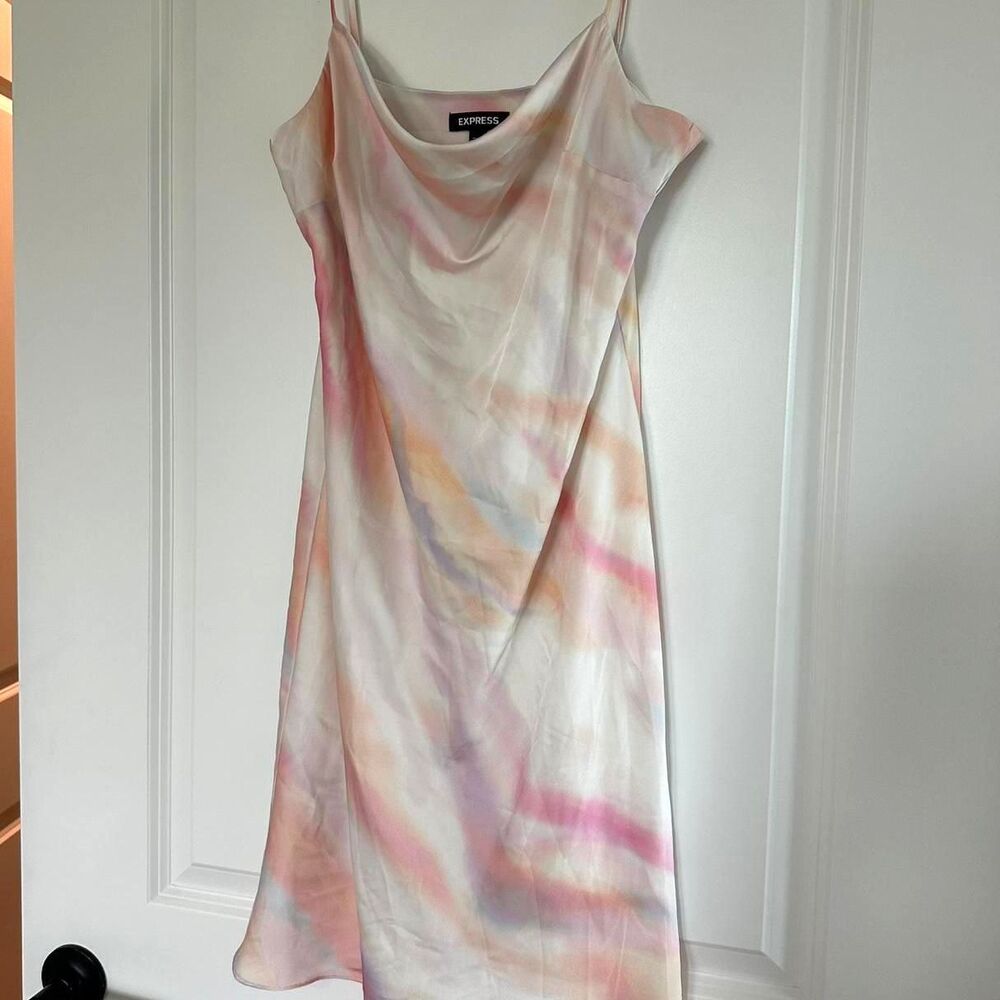 Express Women’s Medium Multi-Colored Cowl Neck Slip Dress Satin Party Dress